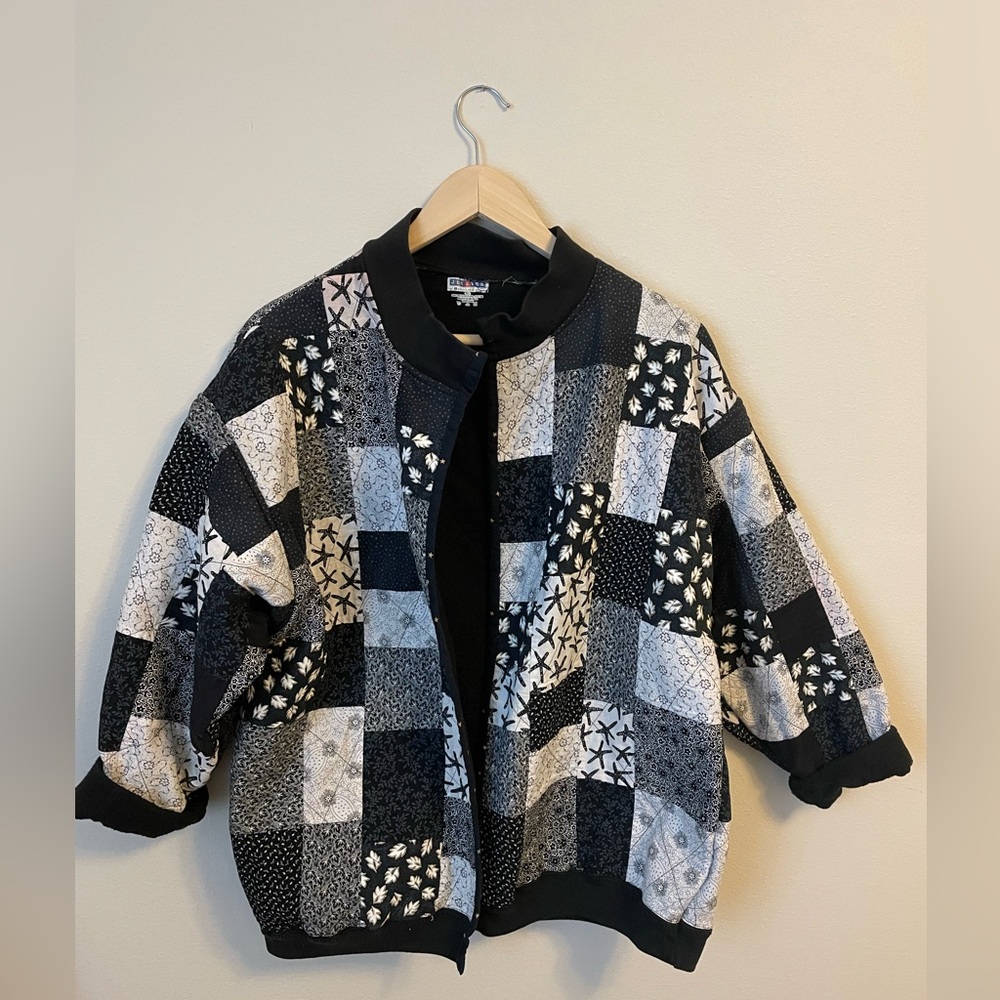 Jerzees - Patchwork Quilt Jacket - Black And Whit… - image 1